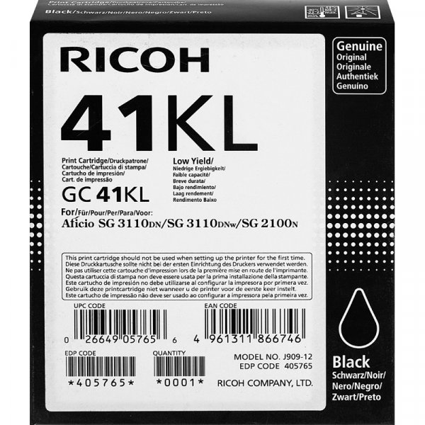 Картридж гелевый тип GC 41KL черный (black) [405765] для Ricoh Aficio SG 2100N/ 3110DN/ 3110DNw/ 3100SNw/ 3110SFNw/ 7100DN